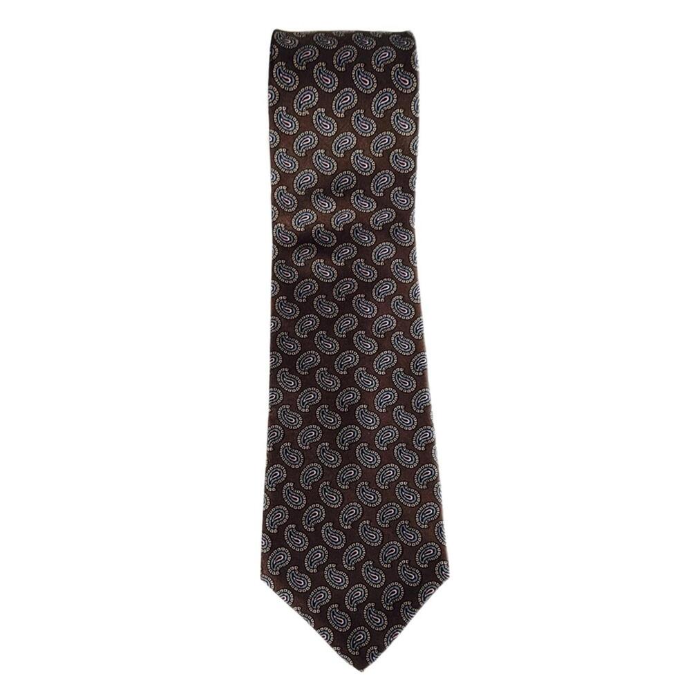 Aquascutum Necktie Brown Paisley Silk Made in‎ England OS